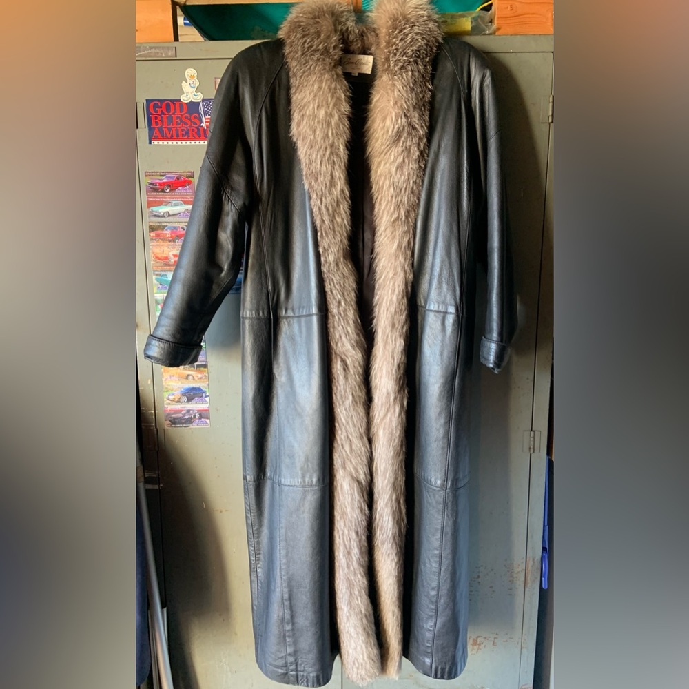 Evan Arpelli Leather Trench Coat with Fur Lining